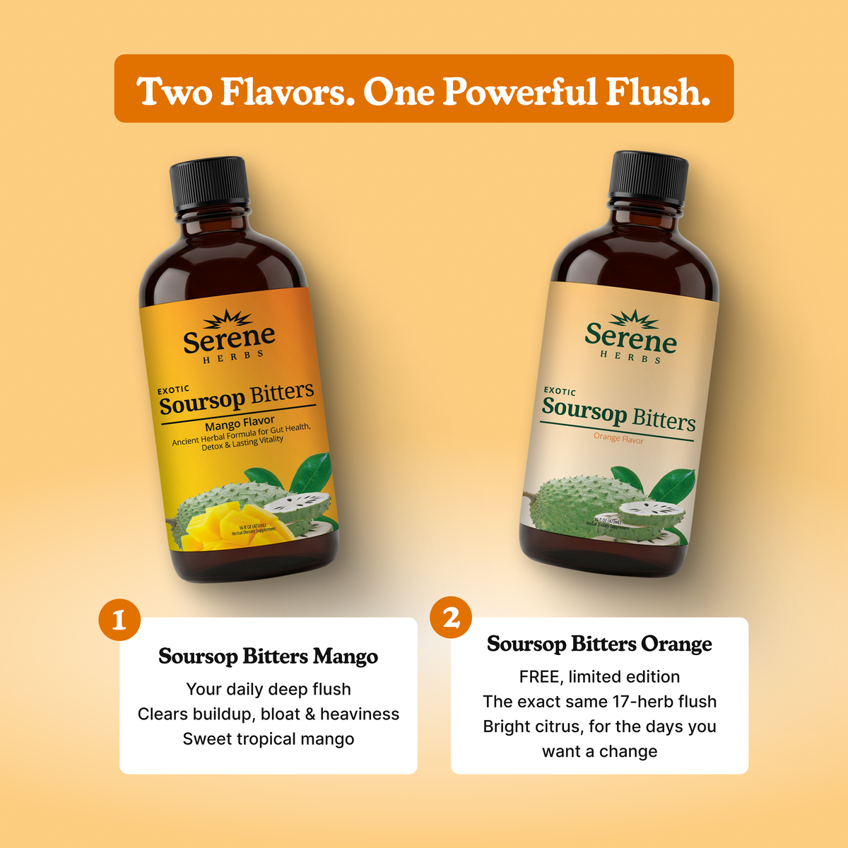 Soursop Bitters Mango and Orange bottles