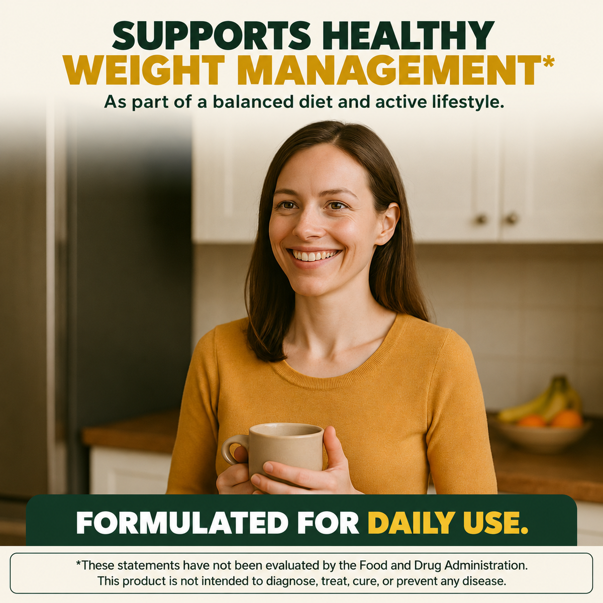 Metabolic Reset healthy weight management support as part of a balanced diet and active lifestyle, with FDA disclaimer.