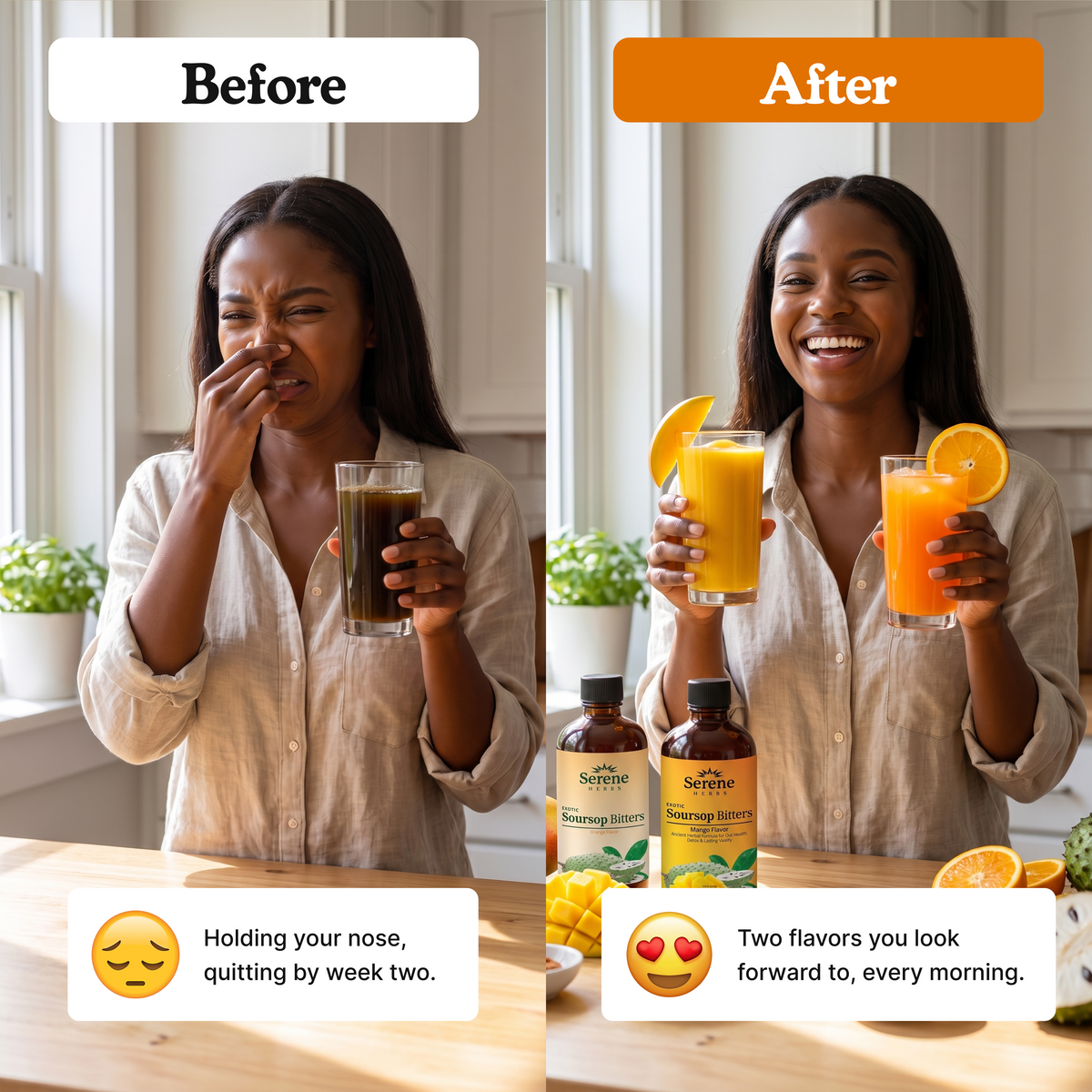 Before / After: holding your nose vs. two flavors you look forward to