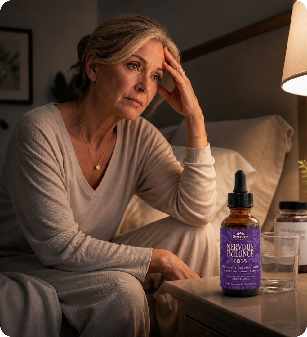 Woman sitting beside Nervous Balance Drops at night